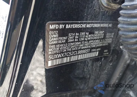 2012 BMW X3 xDrive35I из США, поврежденный, VIN 5UXWX7C52CL889651